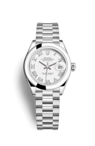 Lady-Datejust 28 Platinum Domed / President / White Roman