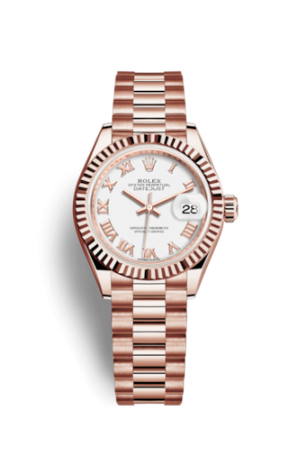 Lady-Datejust 28 Everose Fluted / President / White Roman