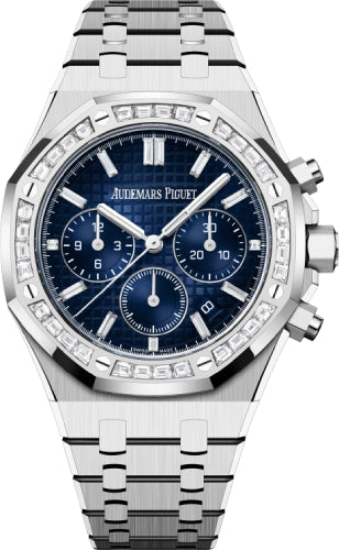 Royal Oak 38mm Chronograph White Gold Diamond Set Bezel Blue Diamond Baguette Dial