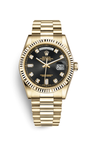 Day-Date 36 Yellow Gold Fluted / President / Black Diamonds