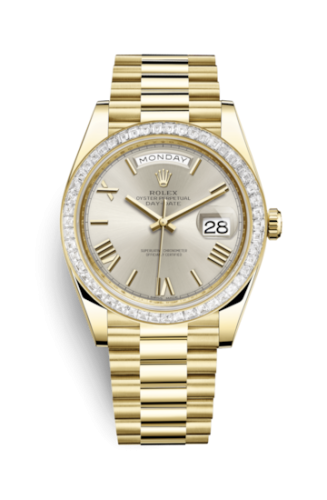Day-Date 40 Yellow Gold / Baguette / Silver Roman