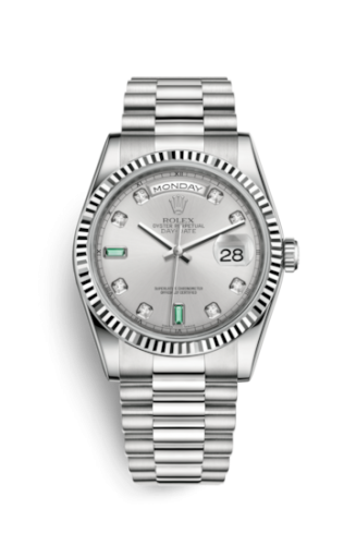 Day-Date 36 White Gold Fluted / President / Silver Diamond Emerald