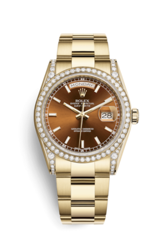 Day-Date 36 Yellow Gold Diamonds / Oyster / Cognac