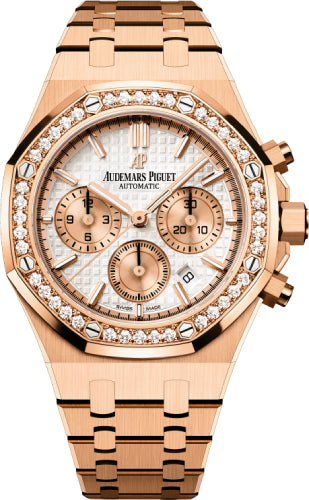 Royal Oak 38mm Chronograph Rose Gold Silver Dial Diamond Bezel