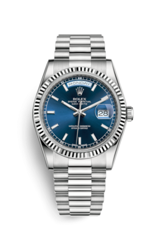 Day-Date 36 White Gold Fluted /  President / Blue