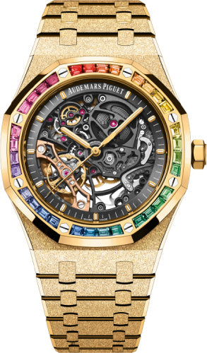 Royal Oak Frosted Gold Double Balance Wheel Openworked Yellow Gold 41mm Rainbow…