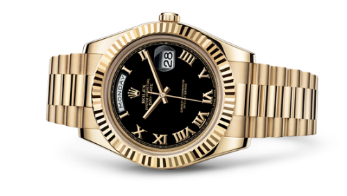 Day-Date II Yellow Gold Fluted Black Roman