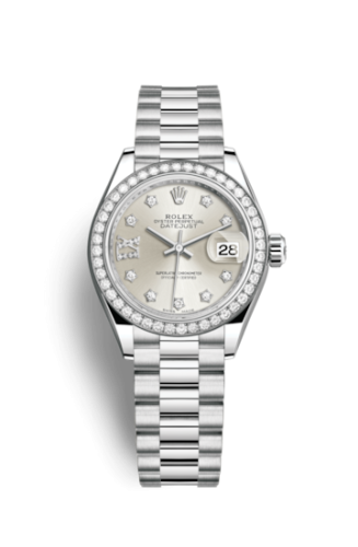 Lady-Datejust 28 Platinum Diamond / President / Silver Diamonds