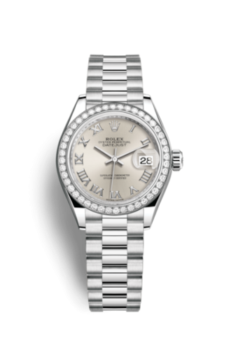Lady-Datejust 28 Platinum Diamond / President / Silver Roman