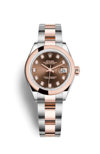 Lady-Datejust 28 Rolesor Rose Domed / Oyster / Chocolate Diamond