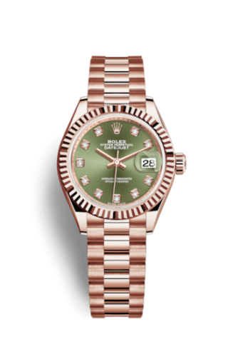 Lady-Datejust 28 Everose Fluted  / President / Olive Green Diamond