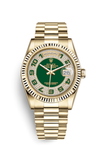 Day-Date 36 Yellow Gold Fluted / President / Green Paved