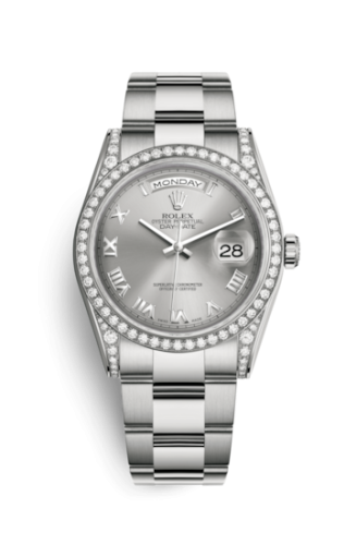 Day-Date 36 White Gold Diamonds / Oyster / Silver Roman