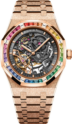 Royal Oak 41mm Frosted Rose Gold Double Balance Wheel Openworked Rainbow Slate Grey…