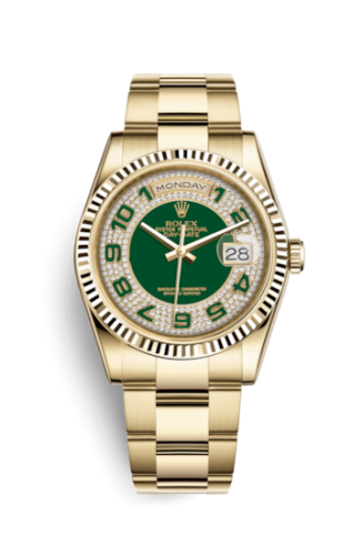 Day-Date 36 Yellow Gold Domed / Oyster / Green Paved