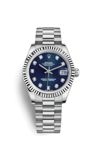 Datejust 31 White Gold Fluted / President / Blue Diamond