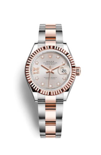 Lady-Datejust 28 Rolesor Rose Fluted / Oyster / Sundust Diamond