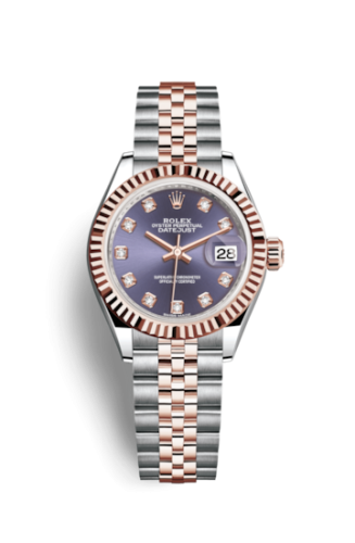 Lady-Datejust 28 Rolesor Rose Fluted / Jubilee / Aubergine Diamonds