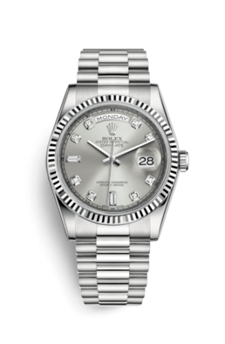Day-Date 36 White Gold Fluted / President / Silver Diamond