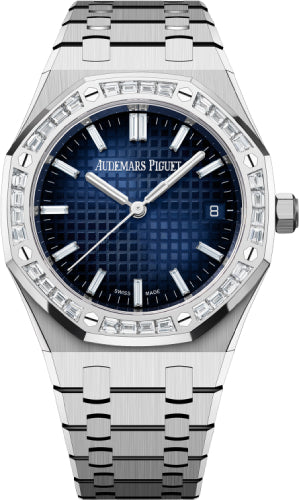 Royal Oak 34mm White Gold Diamond Set Bezel Blue Diamond Baguette Dial