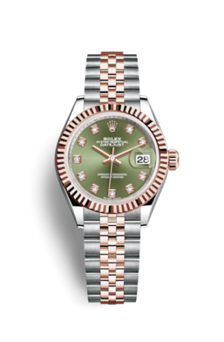 Lady-Datejust 28 Rolesor Rose Fluted / Jubilee / Olive Diamonds