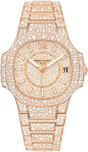 Ladies Nautilus 33.6mm Diamond Index Rose Gold Diamond Set