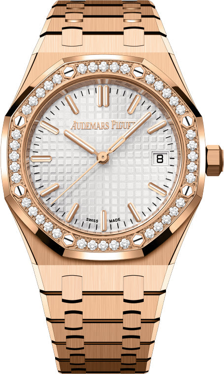 Royal Oak 34mm Rose Gold Silver Dial Diamond Bezel
