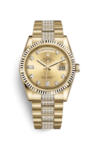 Day-Date 36 Yellow Gold Fluted / President Diamonds / Champagne Diamond
