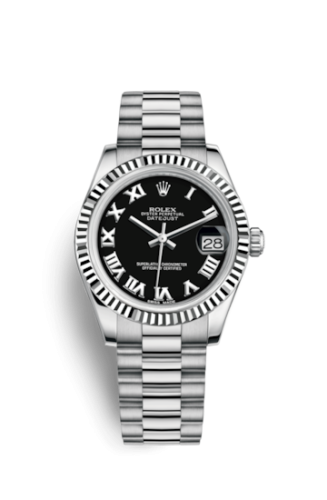 Datejust 31 White Gold Fluted / President / Black Roman