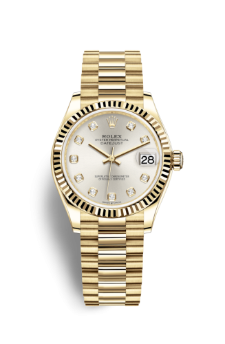 Datejust 31 Yellow Gold / Fluted / Silver – Diamond / President
