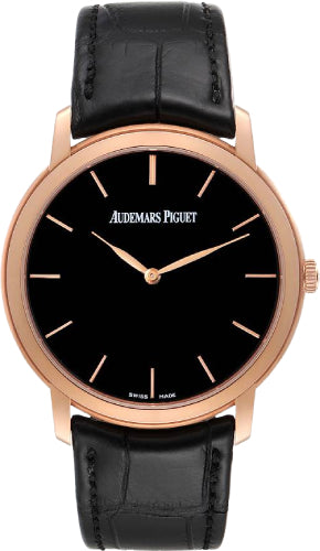 Jules Audemars Extra-Thin 41mm Black Index Rose Gold Leather