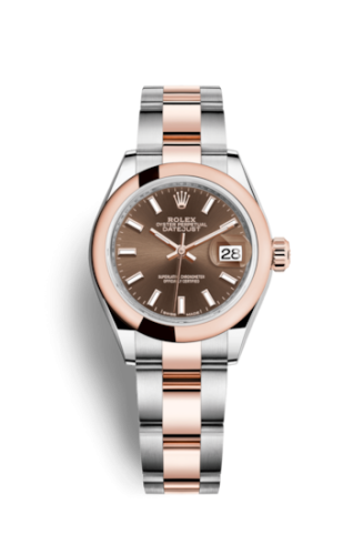 Lady-Datejust 28 Rolesor Rose Domed / Oyster / Chocolate