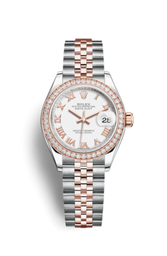 Lady-Datejust 28 Rolesor Rose Diamond / Jubilee / White Roman