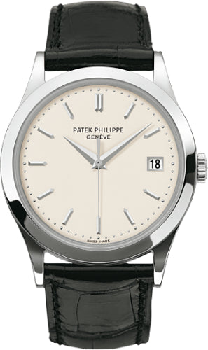 Calatrava 38mm White Opaline Index Date White Gold Leather