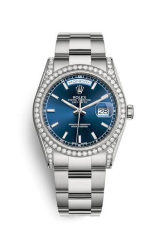 Day-Date 36 White Gold Diamonds / Oyster / Blue