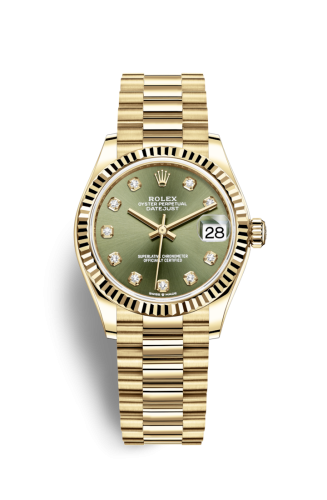 Datejust 31 Yellow Gold / Fluted / Olive – Diamond / President