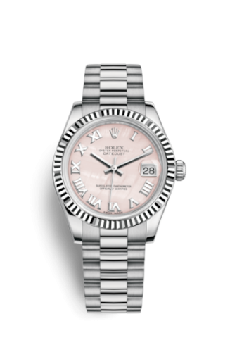 Datejust 31 White Gold Fluted / President / Pink MOP Roman
