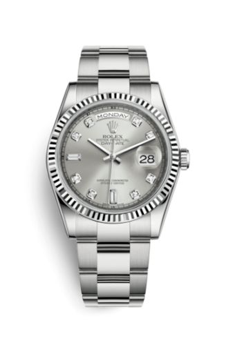 Day-Date 36 White Gold Fluted / Oyster / Silver Diamonds