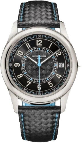 Calatrava Date Sweep Seconds White Gold Black Carbon Motif Dial Sky Blue