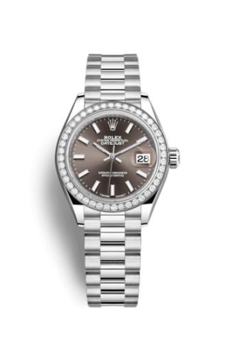 Lady-Datejust 28 Platinum Diamond / President / Dark Grey