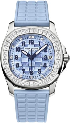 Aquanaut Ladies White Gold Diamonds Set Blue Mother of Pearl Dial