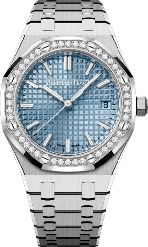 Royal Oak 34mm Stainless Steel Light Blue Dial Diamond Bezel