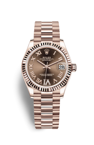 Datejust 31 Rose Gold / Fluted / Chocolate – Roman / President