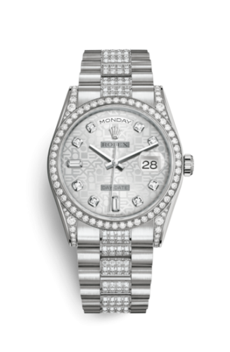 Day-Date 36 White Gold Diamonds / President Diamond  / Silver Computer
