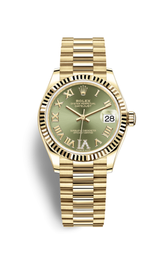 Datejust 31 Yellow Gold / Fluted / Olive  – Roman / President