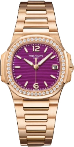 Nautilus Date Sweep Seconds Quartz Rose Gold/Diamonds Lacquered Purple Dial