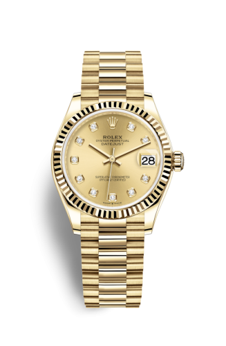 Datejust 31 Yellow Gold / Fluted / Champagne – Diamond / President