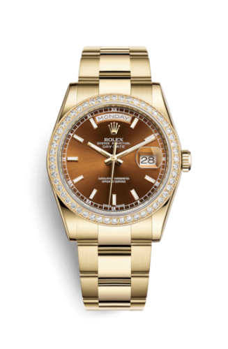 Day-Date 36 Yellow Gold Diamonds / Oyster / Cognac