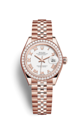 Lady-Datejust 28 Everose Diamond / Jubilee / White Roman