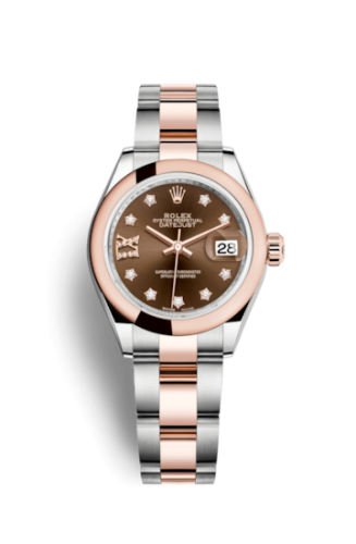 Lady-Datejust 28 Rolesor Rose Domed / Oyster / Chocolate Diamond